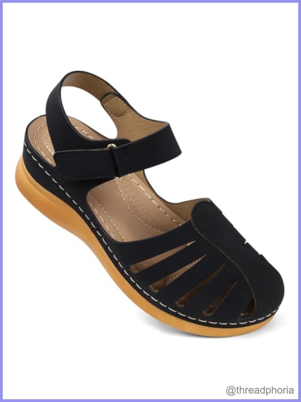 Womens Closed Toe Flat Sandals Arch Support Adjustable Strap Comfort Walking